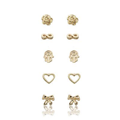MIX 5 BRINCOS - INFANTIL FOLHEADO A OURO 18K