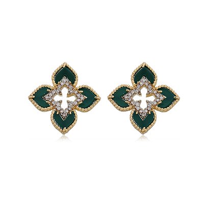 BRINCO TREVO CRAVEJADO COM ZIRCÔNIA FOLHEADO A OURO 18K