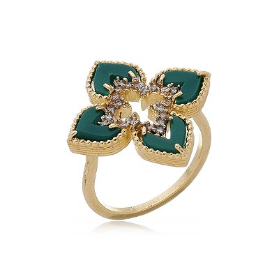 ANEL TREVO CRAVEJADO COM ZIRCONIA FOLHEADO A OURO 18K