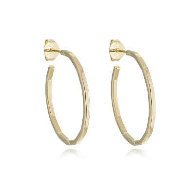 MEIA ARGOLA DETALHES EXAGONAL ARREDONDADA FOLHEADA A OURO 18K