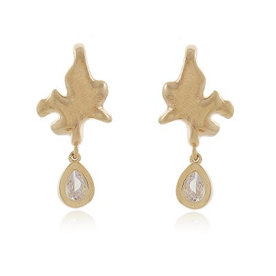 Brinco com gota em zircônia folheado a ouro 18k