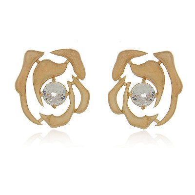 BRINCO ROSA GRANDE COM ZIRCONIA FOLHEADO A OURO 18K