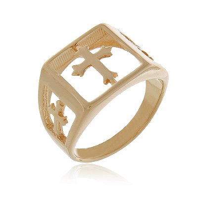 Anel Vazado Cruz folheado a ouro 18k
