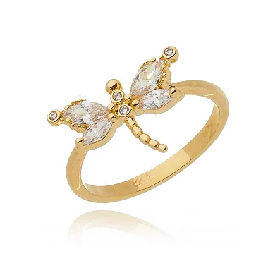 Anel libélula folheado a ouro 18k