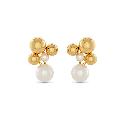 Brinco esferas folheado a ouro 18k