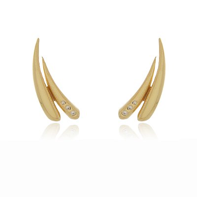 BRINCO DUAS GOTAS ALONGADAS CRAVEJADO COM ZIRCONIAS FOLHEADO A OURO 18K