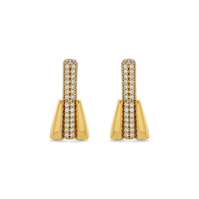 Brinco retangular com zircônias folheado a ouro 18k