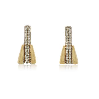 BRINCO RETANGULAR COM FAIXA CRAVEJADO COM ZIRCONIAS FOLHEADO A OURO 18K