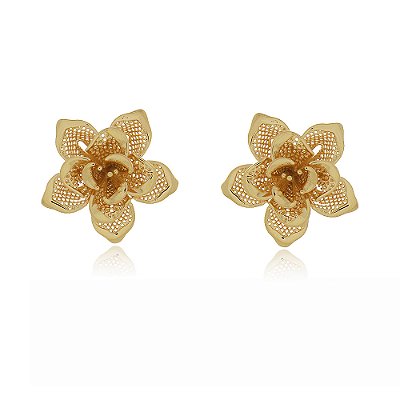BRINCO FLOR VAZADA FOLHEADO A OURO 18K