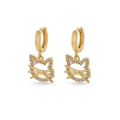 Argola gatinho com zircônais folheado a ouro 18k