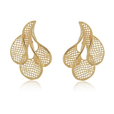BRINCO ONDAS VAZADA FOLHEADO A OURO 18K