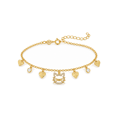 Pulseira gatinho com zircônias folheada a ouro 18k 17cm