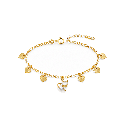 Pulseira gatinho com zircônias folheado a ouro 18k 17 cm