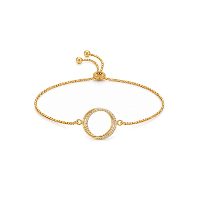 Pulseira círculo com zircônias regulável folheada a ouro 18k