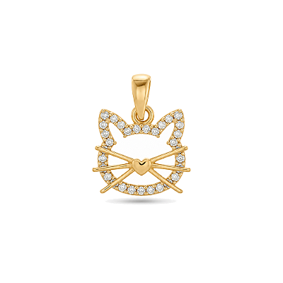 Pingente gatinho com zircônias folheado a ouro 18k