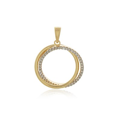 PINGENTE CIRCULO CRAVEJADO COM ZIRCONIAS FOLHEADO A OURO 18K