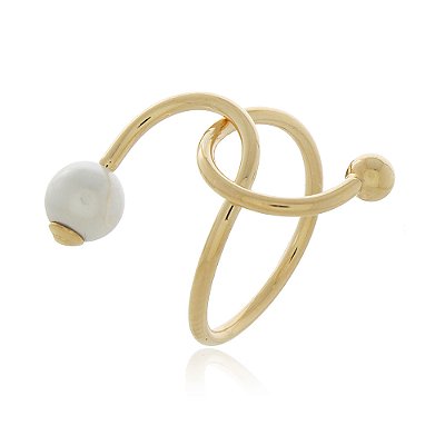ANEL REGULÁVEL PÉROLA SHELL 8MM E BOLA LISA FOLHEADO A OURO 18K