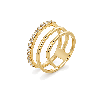 Anel com zircônias folheado a ouro 18k