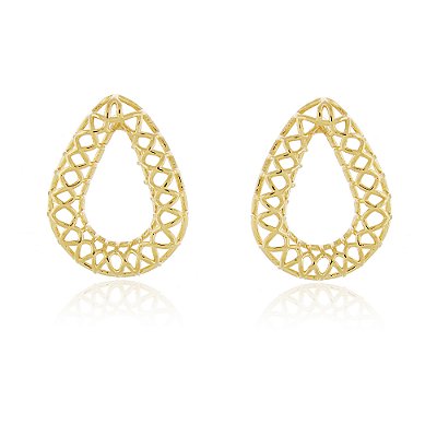 BRINCO GOTA MÉDIO TRABALHADO FOLHEADO A OURO 18K