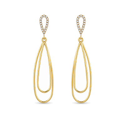 Brinco gota dupla com zircônias folheado a ouro 18k