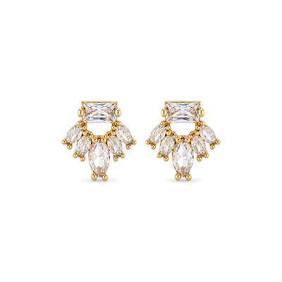 Brinco flor com zircônias folheado a ouro 18k
