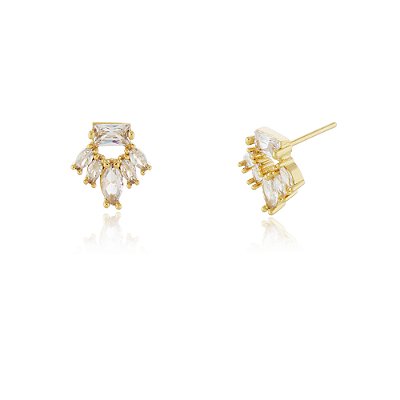 BRINCO FLOR COM ZIRCONIAS FOLHEADO A OURO 18K