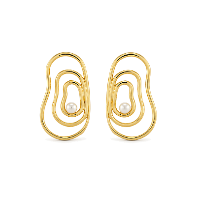 Brinco orgânico com pérola folheado a ouro 18k