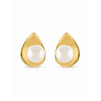 Brinco concha com pérola folheado a ouro 18k