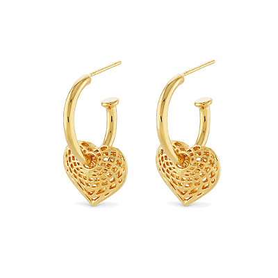 Argola coração telada folheada a ouro 18k