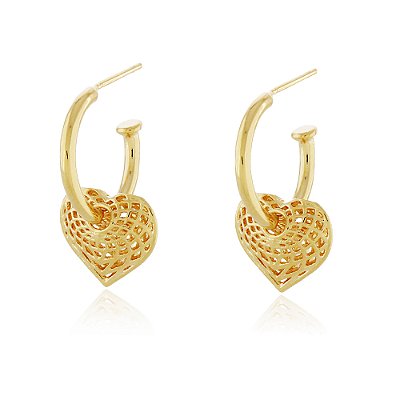 ARGOLA CORAÇÃO TELA FOLHEADO A OURO 18K