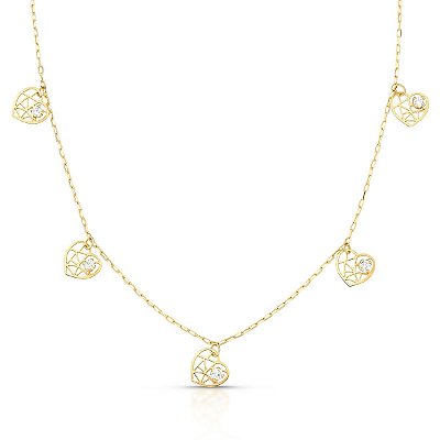 GARGANTILHA COM CORAÇÕES VAZADO COM ZIRCONIAS AU91/8/70