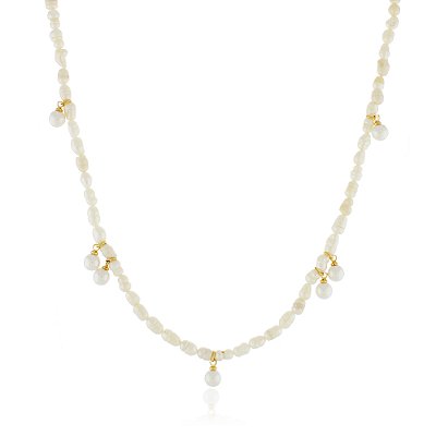 GARGANTILHA PÉROLA DE ARROZ FOLHEADO A OURO 18K