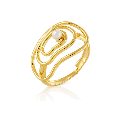 Anel orgânico com pérola folheado a ouro 18k