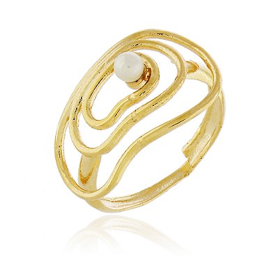 ANEL ORGÂNICO REGULÁVEL COM PÉROLA FOLHEADO A OURO 18K