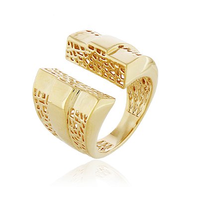 ANEL TRABALHADO VAZADO FOLHEADO A OURO 18K