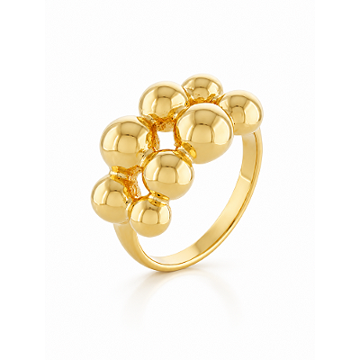 Anel com bolas folheado a ouro 18k