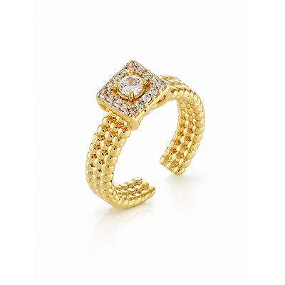 Anel quadrado com zircônias folheado a ouro 18k