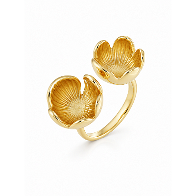 Anel duas flores folheado a ouro 18k