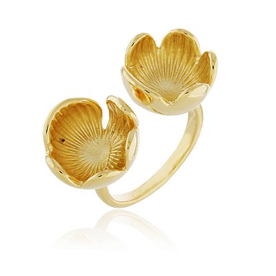 ANEL DUAS FLORES REGULÁVEL FOLHEADO A OURO 18K