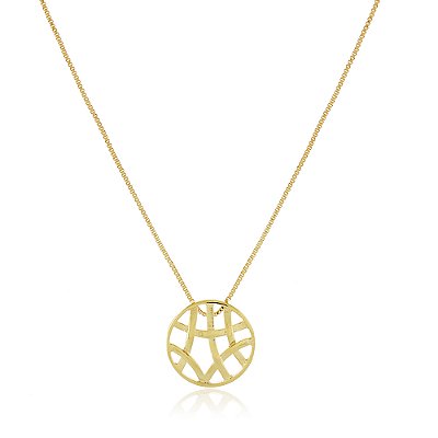 GARGANTILHA OVAL TRABALHADA FOLHEADO A OURO 18K