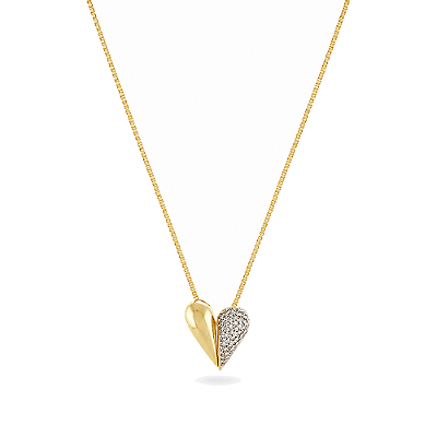 Gargantilha coração liso/cravejado folheada a ouro 18k