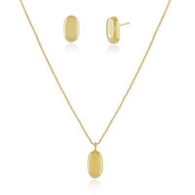 CONJUNTO OVAL FOLHEADO A OURO 18K