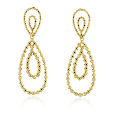 BRINCO OVAL DUPLO TRABALHADO GRANDE FOLHEADO A OURO 18K
