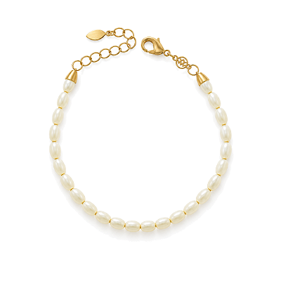 Pulseira pérola sintética folheada a ouro 18k 18cm