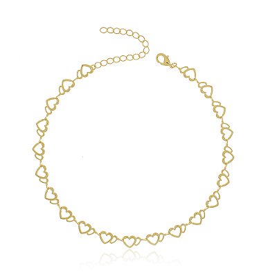 TORNOZELEIRA CORAÇÃO VAZADA FOLHEADO A OURO 18K 24cm