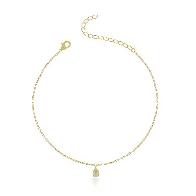 TORNOZELEIRA COM GOTA ZIRCÔNIA FOLHEADO A OURO 18K 22cm