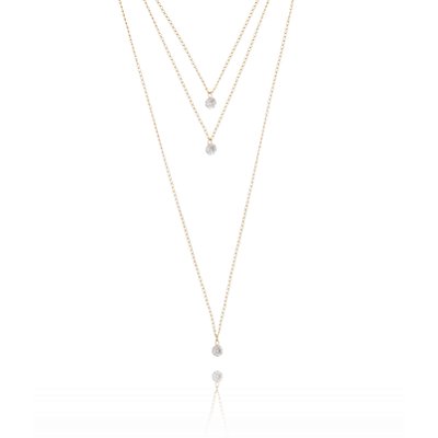 GARGANTILHA TRIPLA COM PEDRA FOLHEADA A OURO 18K