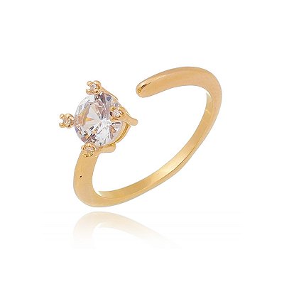 Anel aberto com zircônia folheado a ouro 18k