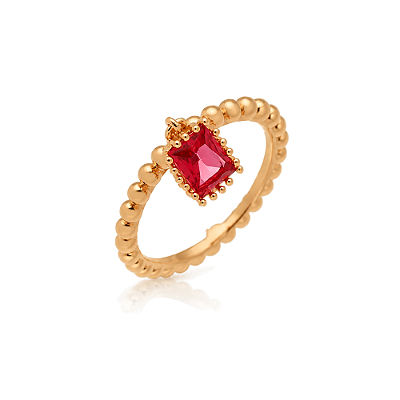 Anel pedra vermelha folheado a ouro 18k