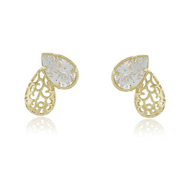 Brinco gotas com zircônia folheado a ouro 18k
